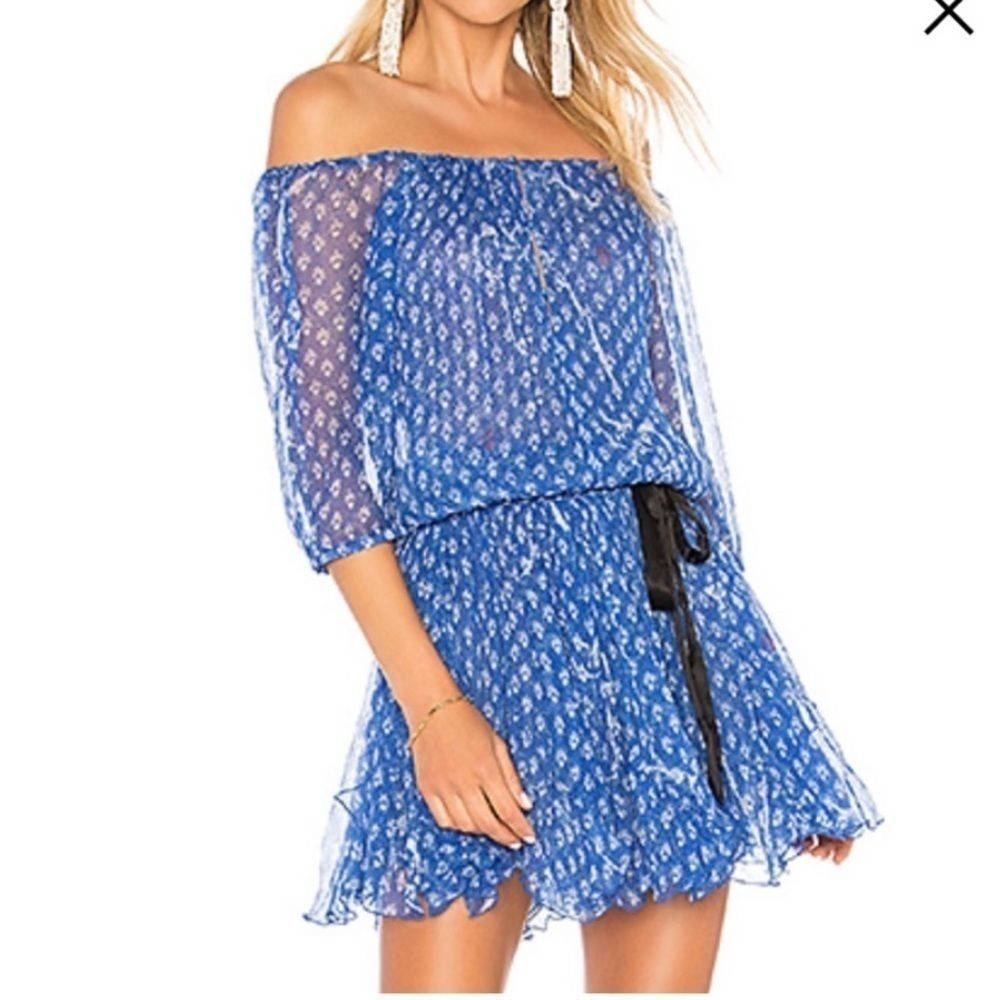 New Poupette St Barth Silk Vemizia Blue Mini Dress